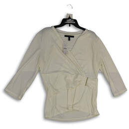 NWT Womens White Surplice Neck Long Sleeve Pullover Blouse Top Size XL