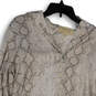 Womens Gray White Animal Print Long Sleeve Hi-Low Hem Button-Up Shirt Sz L image number 3