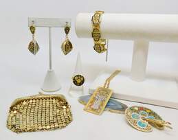 Vintage Damascene Gold-Tone Coin Purse & Costume Jewelry