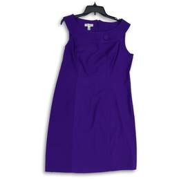 NWT Dressbarn Womens Purple Round Neck Sleeveless Back Zip Sheath Dress Size 16