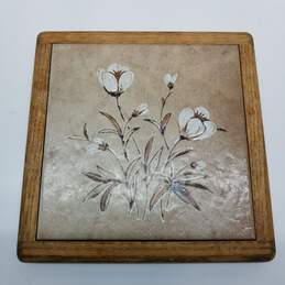Vintage wood floral hot plate trivet