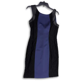 NWT Womens Black Blue Sleeveless Round Neck Back Zip Sheath Dress Size 8