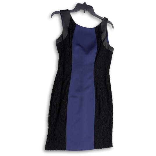 NWT Womens Black Blue Sleeveless Round Neck Back Zip Sheath Dress Size 8 image number 1