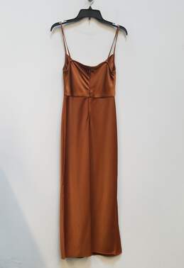 Womens Brown Sleeveless Cowl Neck Slide Slit Back Zip Maxi Dress Size 4 alternative image