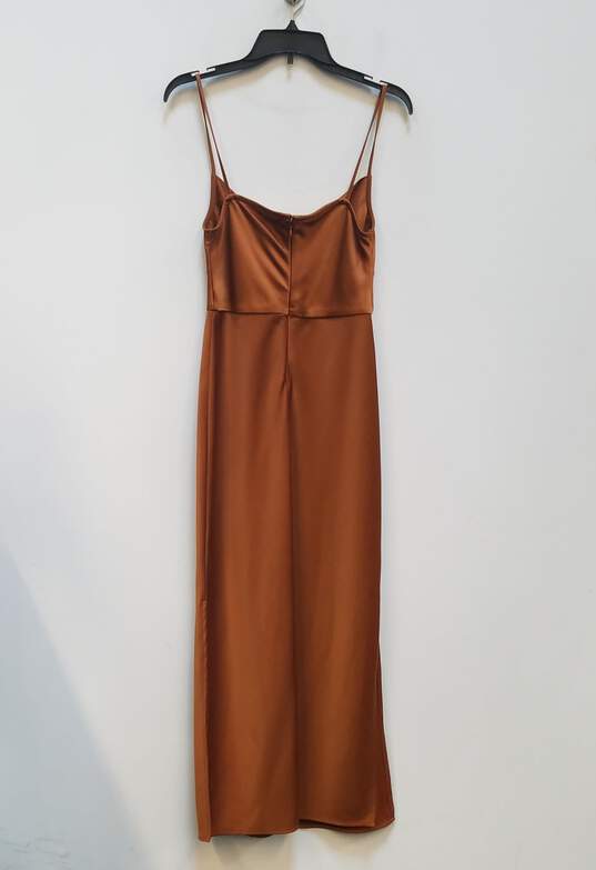 Womens Brown Sleeveless Cowl Neck Slide Slit Back Zip Maxi Dress Size 4 image number 2