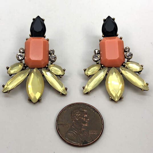 Designer J. Crew Black Peach Lemon Gold Crystals Stud Drop Earring image number 1