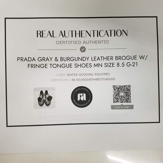 Prada Gray & Burgundy Leather Brogue with Fringe Men's Size 8.5 image number 9