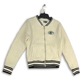 NFL Womens White Long Sleeve Green Bay Packers Sherpa Full-Zip Jacket Size Small