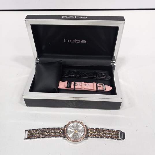 Women's Gold Tone & Rose Gold Tone BeBe Watch & 2 Strap Replacements In Case image number 1
