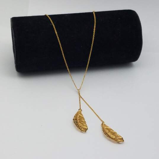 14k Gold Double Leaf 3 Inch Drip Necklace 5.8g image number 3