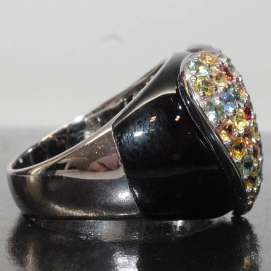 Shivam Signed Sterling Silver Black Onyx Multi-Stone Accent Heart Ring Size 6.75 - 9.77g image number 4
