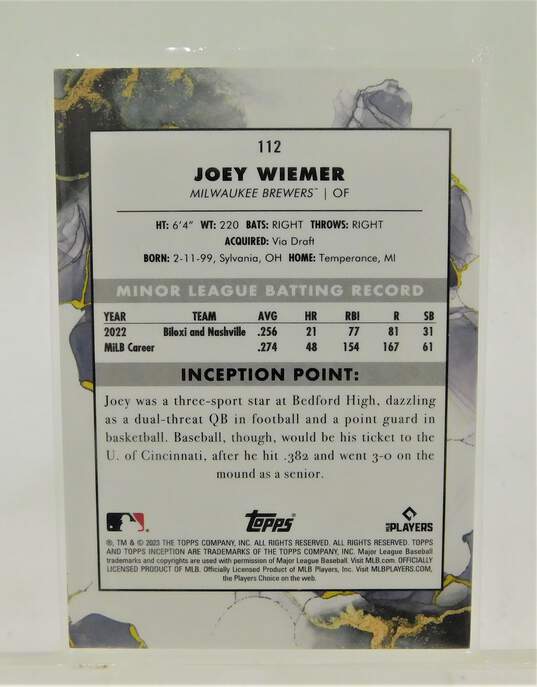 2023 Johnny Wiemer Topps Inception Rookie Milwaukee Brewers image number 2