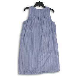 Loft Womens Blue White Striped Henley Neck Sleeveless Shift Dress Size Medium alternative image