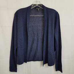 Eileen Fisher navy blue knit open front cardigan sweater XXS