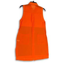 Womens Orange Sleeveless Collared Side Slit Button-Up Shirt Size Small alternative image