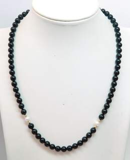 Romantic 14K Yellow Gold Onyx & Pearl Necklace 23.6g