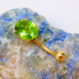 14K Yellow Gold Faceted Green Glass Dangle Belly Button Piercing Ring 1.6g