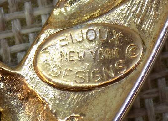 Vintage Bijoux Designs New York Goldtone Icy Rhinestones & Black Enamel Drop Statement Clip On Earrings 32.4g image number 3
