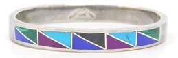 Taxco Mexico Artisan 925 Sterling Silver Faux Stone Inlay Bangle Bracelet 39.1g alternative image