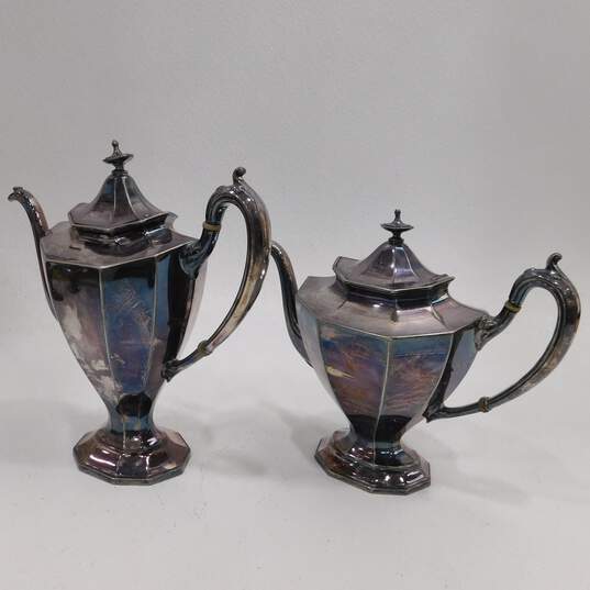 Reed & Barton Art Deco Coffee Pot Teapot Tea Set Creamer Sugar Silver Plate 3690 image number 2