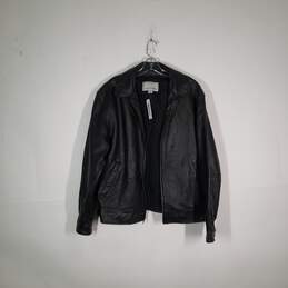 Mens Leather Long Sleeve Pockets Collared Full-Zip Motorcycle Jacket Size Medium