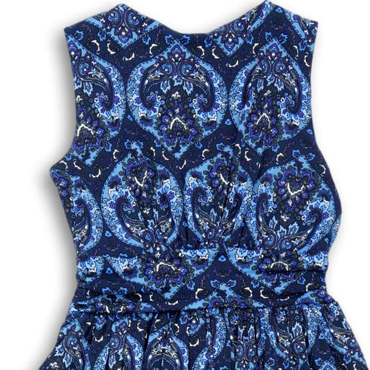 Womens Blue Paisley Sleeveless V-Neck Pullover Fit And Flare Dress Size M image number 4