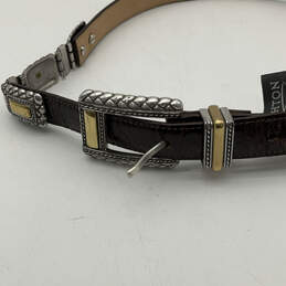 Womens 44209 Brown Silver Leather Textured Classic Adjustable Belt Size L