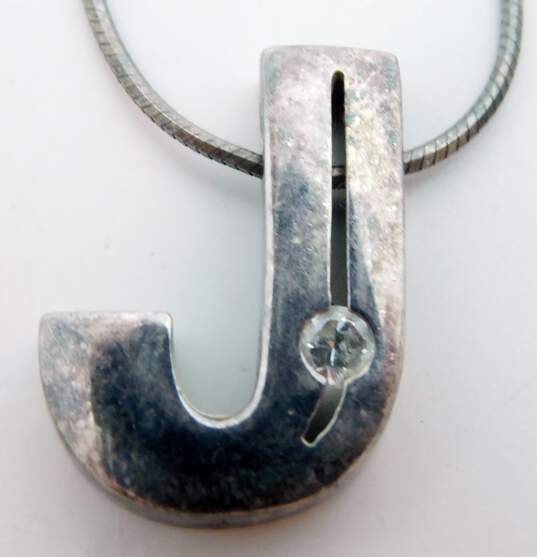 (G) Artisan 925 & 950 Cubic Zirconia J Pendant Necklace & Hinged Bangle Bracelet image number 2