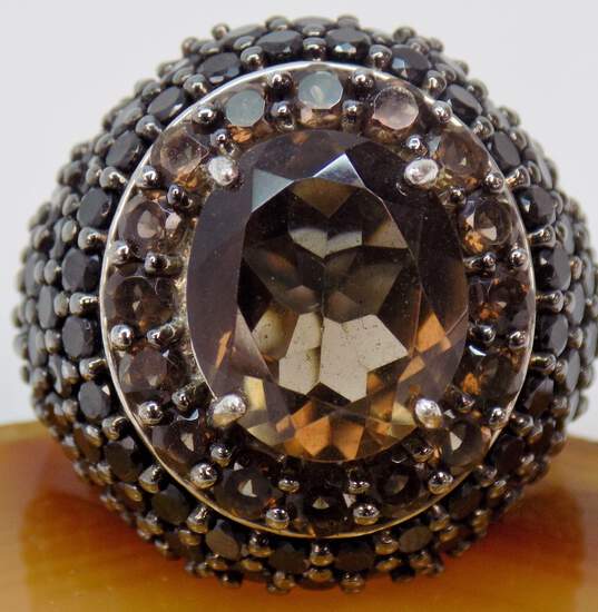 Yours By Loren 925 Sterling Silver Smoky Quartz & Black CZ Statement Ring 16.6g image number 4