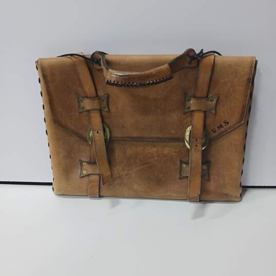 Vintage VMS Handmade Tan Leather Briefcase image number 1