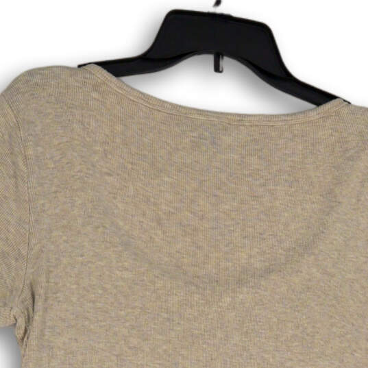 Womens Beige Stretch Scoop Neck Short Sleeve Pullover T-Shirt Size Large image number 4