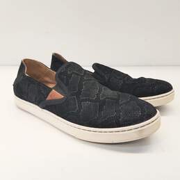 OluKai Pehuea Leather Slip On Sneakers Black 9