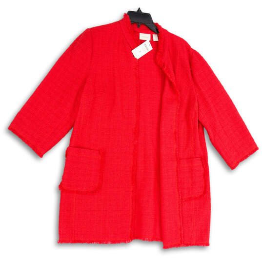 NWT Womens Red Long Sleeve Cut Out Pocket Open Front Cardigan Sweater Sz 3 image number 1