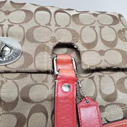 Coach Signature Hampton Satchel Purse Handbag Orange Leather Trim alternative image