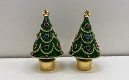 Neiman Marcus Enamel Set of 2 Holiday Salt and Pepper Christmas Tree Shakers