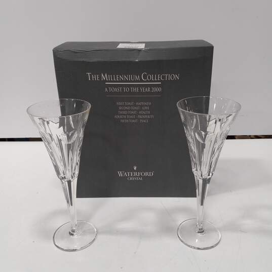 Waterford Crystal "A Toast to the New Year 2000" Champagne Glasses 2pc Set image number 1