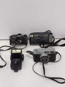 3pc Bundle of Assorted Vintage Film Cameras W/ Camera Flash