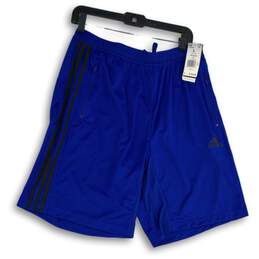 NWT Adidas Mens Blue Elastic Drawstring Waist Zipper Pocket Athletic Shorts Sz L