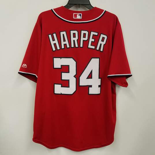 Buy the Mens Red Washington Nationals Bryce Harper #34 MLB Pullover Jersey  Size L