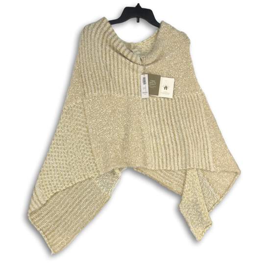 NWT Womens Tan Knitted Turtleneck Pullover Poncho Sweater One Size image number 1
