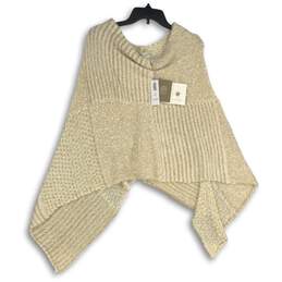 NWT Womens Tan Knitted Turtleneck Pullover Poncho Sweater One Size