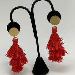 Designer J. Crew Gold-Tone Red Fashionable Tasseled Drop Earrings