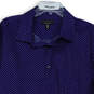Men Blue White Geometric Print Long Sleeve Regular Fit Dress Shirt Size XL image number 3
