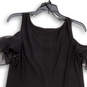 Womens Black Cold Shoulder Sleeve V-Neck Ruffle Knee Length Swing Dress M image number 4
