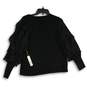 NWT Chico's Womens Black Ruffle Boat Neck Long Sleeve Pullover Sweater Size 1 image number 2