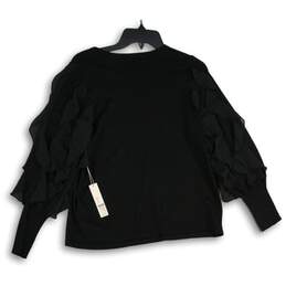 NWT Chico's Womens Black Ruffle Boat Neck Long Sleeve Pullover Sweater Size 1 alternative image