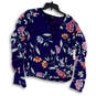 NWT Womens Blue Floral Wrap V-Neck Long Sleeve Pullover Blouse Top Size L image number 1