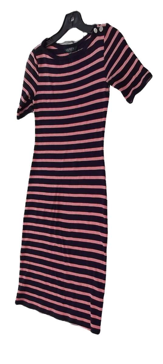 Women's Pink And Black Striped Short Sleeve Midi Sheath Dress Size XS image number 1