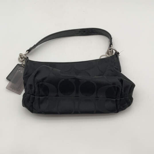 Womens Black Signature Print Bag Charm Inner Pocket Zipper Handbag image number 4