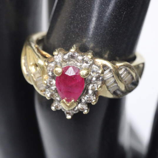 10K Yellow Gold Ruby & Diamond Accent Ring (SZ 5.5) - 2.8g image number 1